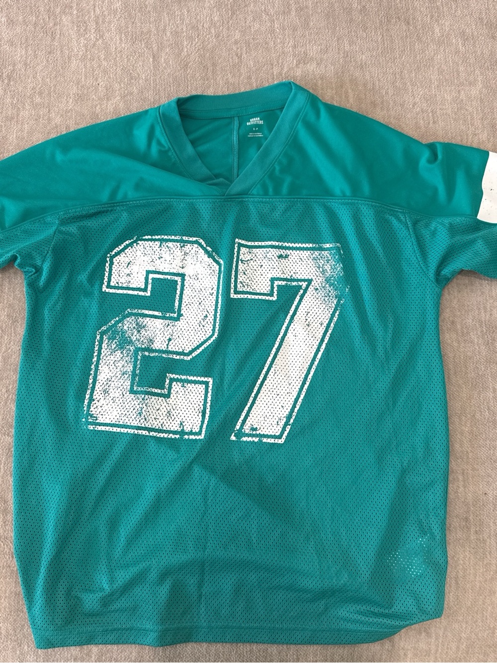 Urban Outfitters Teal Mesh V-Neck Jersey with White '27' Graphic